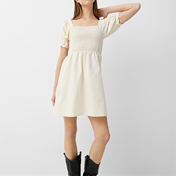 Peasant boho cream smocked puff sleeve babydoll dress NWT - Picture 1 of 10